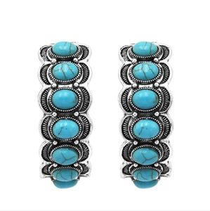 UNIQUE BOHO CRAFTSMAN MULTI TURQUOISE HOOP EARRINGS